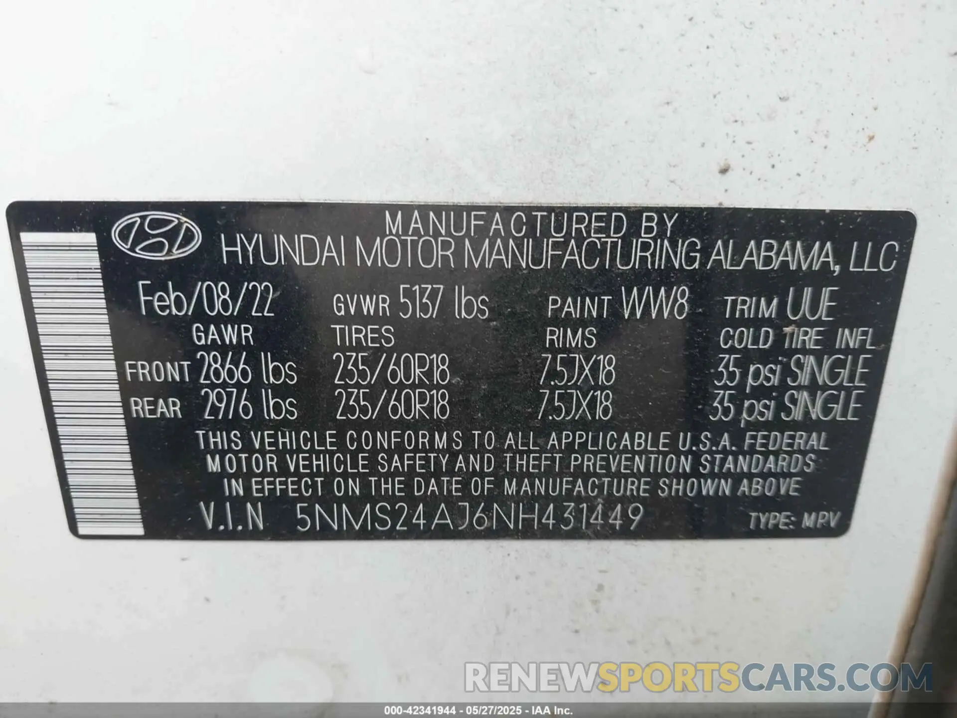 9 fotografías del automóvil dañado 5NMS24AJ6NH431449 HYUNDAI SANTA FE 2022