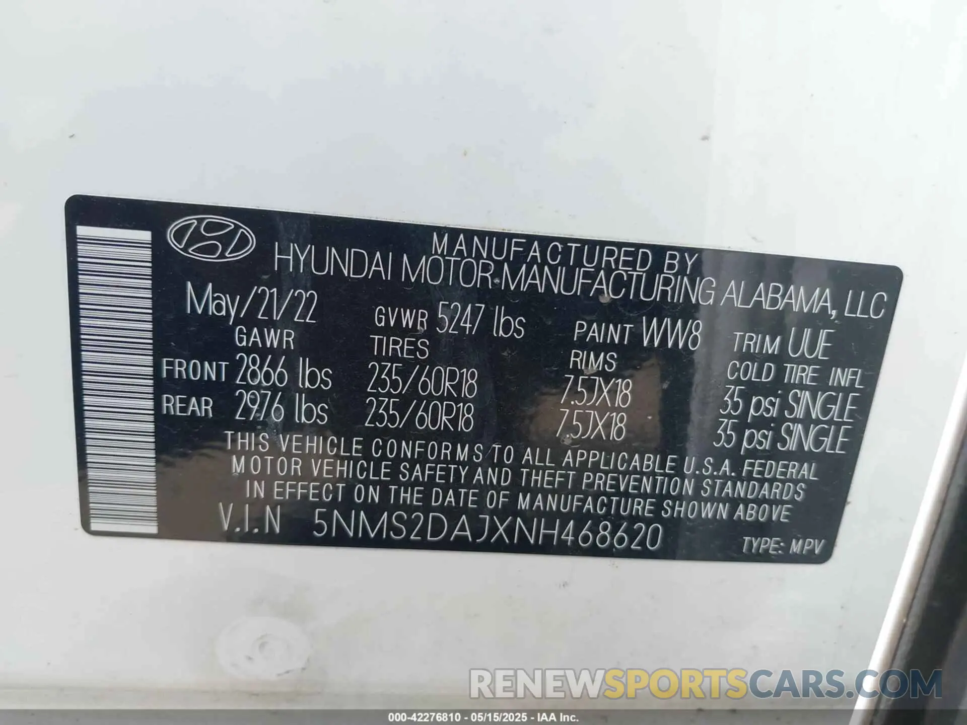 9 fotografías del automóvil dañado 5NMS2DAJXNH468620 HYUNDAI SANTA FE 2022
