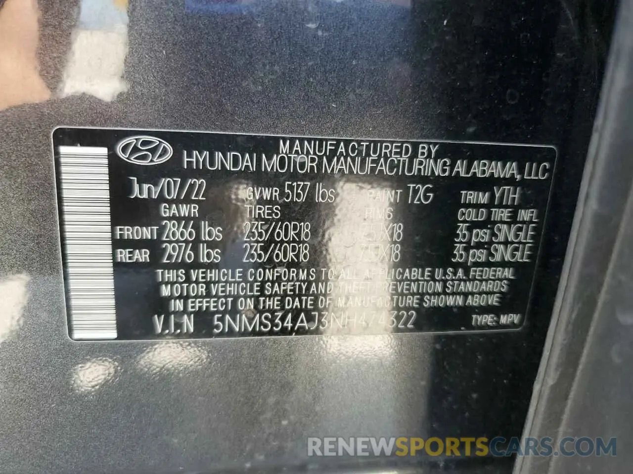 13 fotografías del automóvil dañado 5NMS34AJ3NH474322 HYUNDAI SANTA FE 2022
