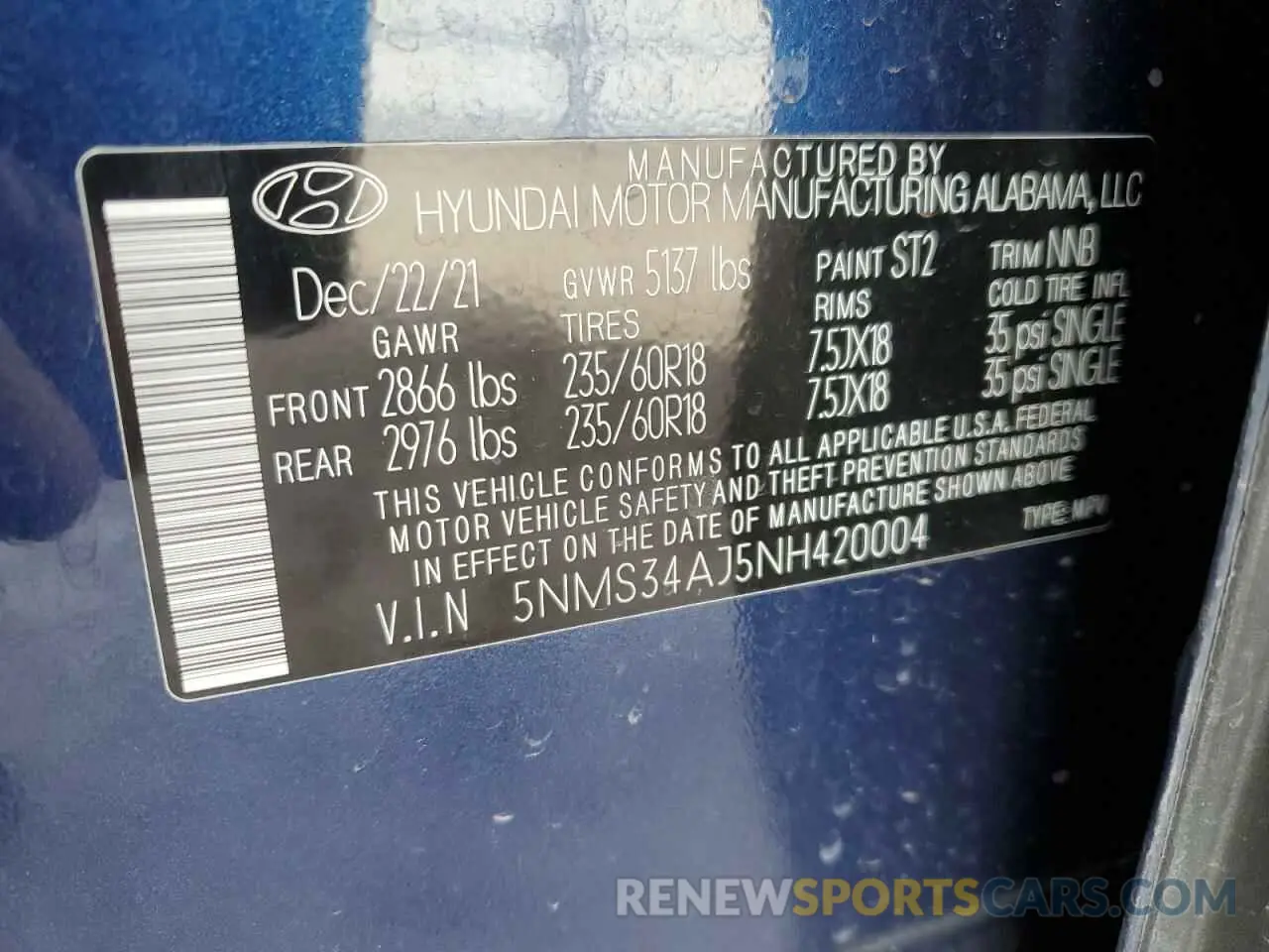 14 fotografías del automóvil dañado 5NMS34AJ5NH420004 HYUNDAI SANTA FE 2022
