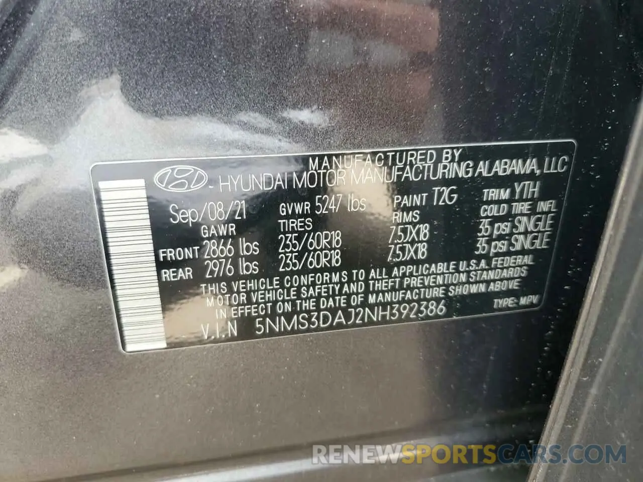 13 fotografías del automóvil dañado 5NMS3DAJ2NH392386 HYUNDAI SANTA FE 2022