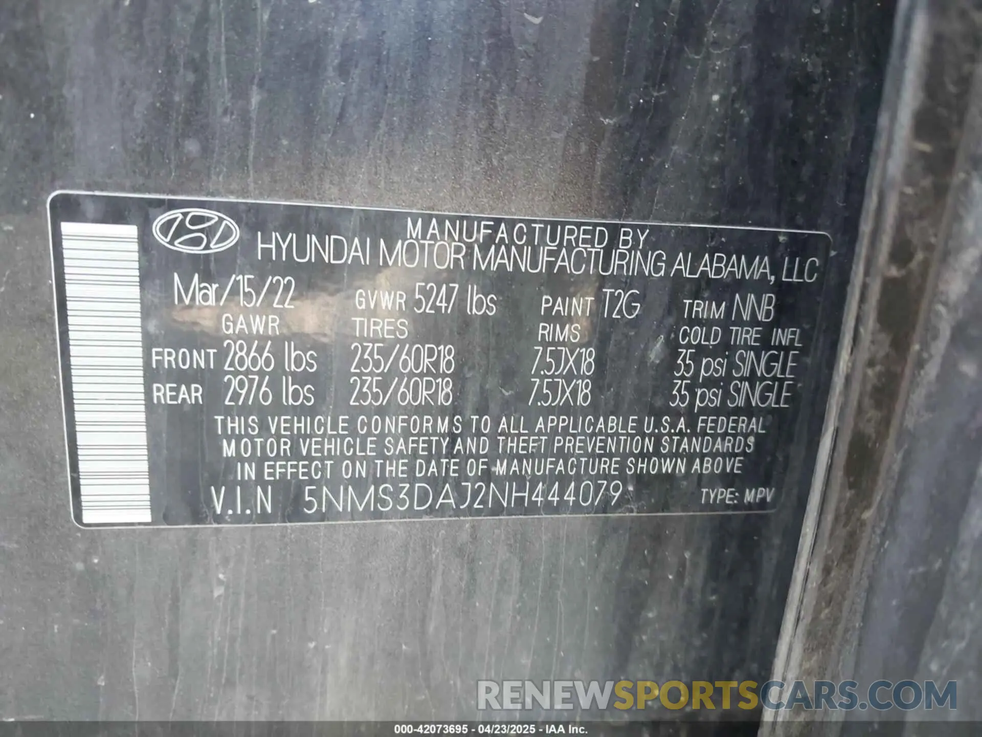 9 fotografías del automóvil dañado 5NMS3DAJ2NH444079 HYUNDAI SANTA FE 2022