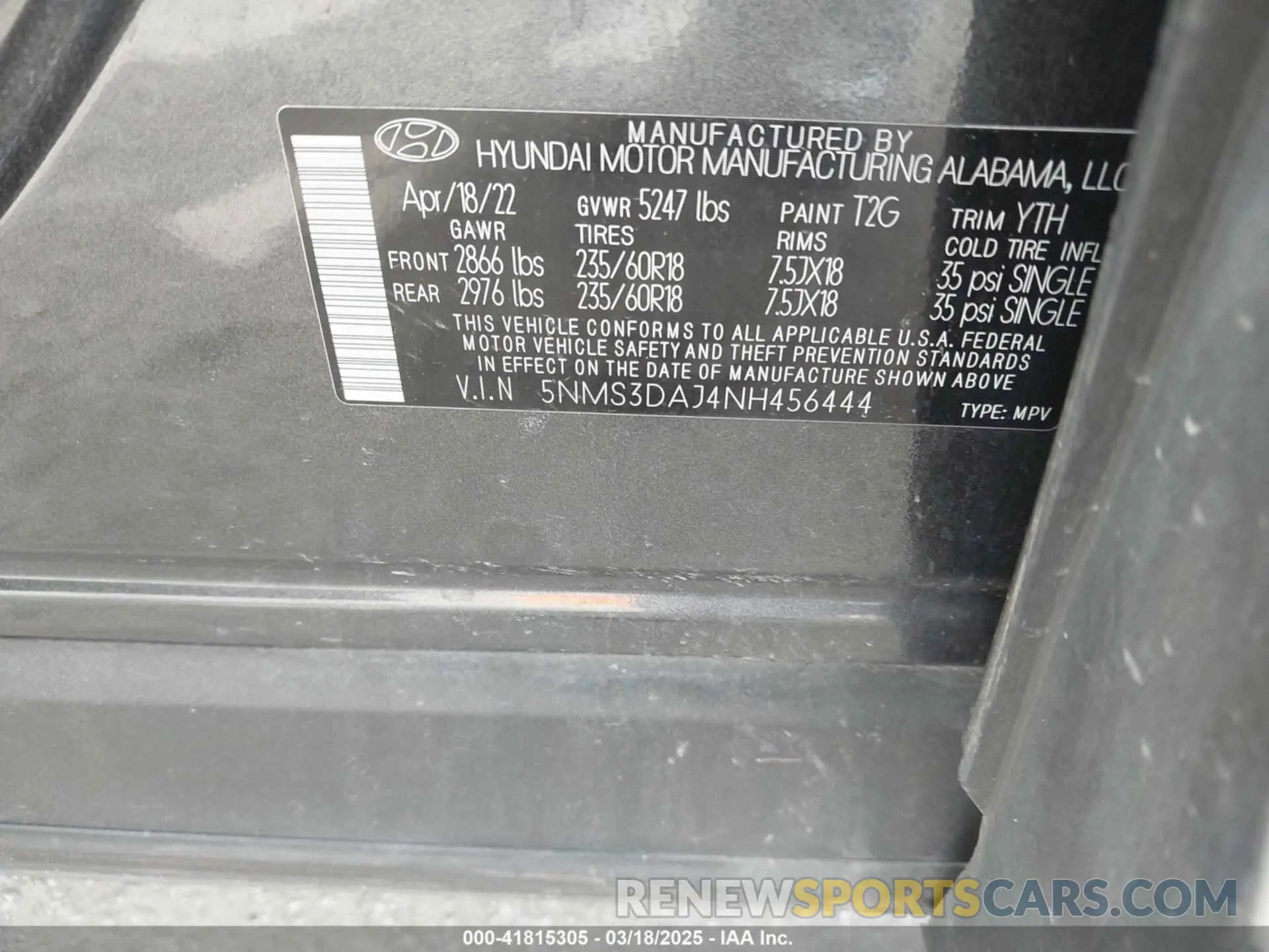 9 fotografías del automóvil dañado 5NMS3DAJ4NH456444 HYUNDAI SANTA FE 2022
