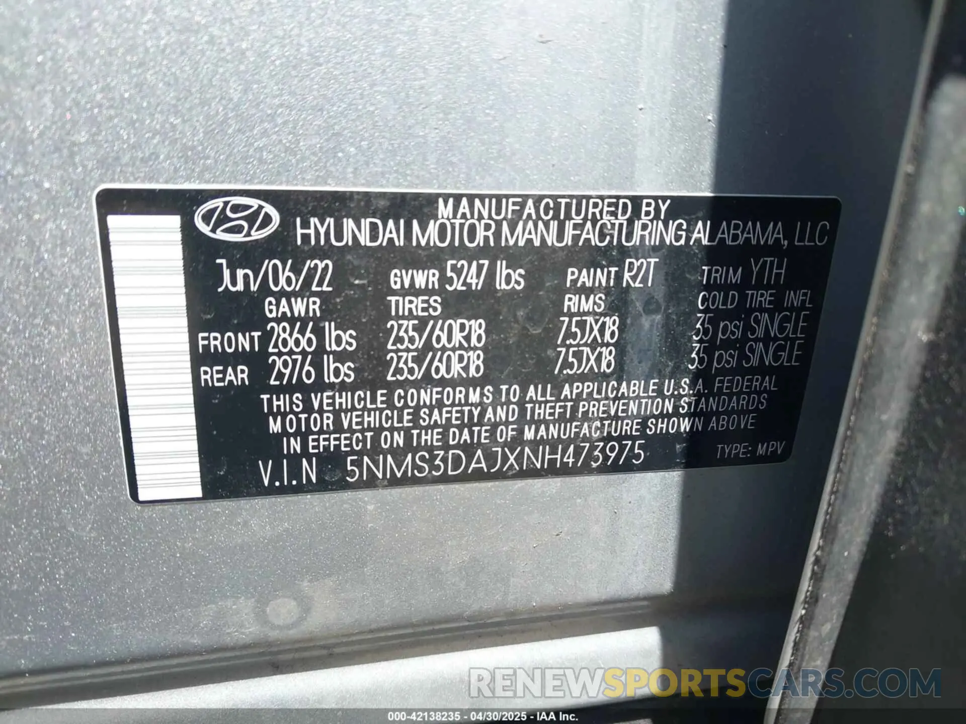 9 fotografías del automóvil dañado 5NMS3DAJXNH473975 HYUNDAI SANTA FE 2022