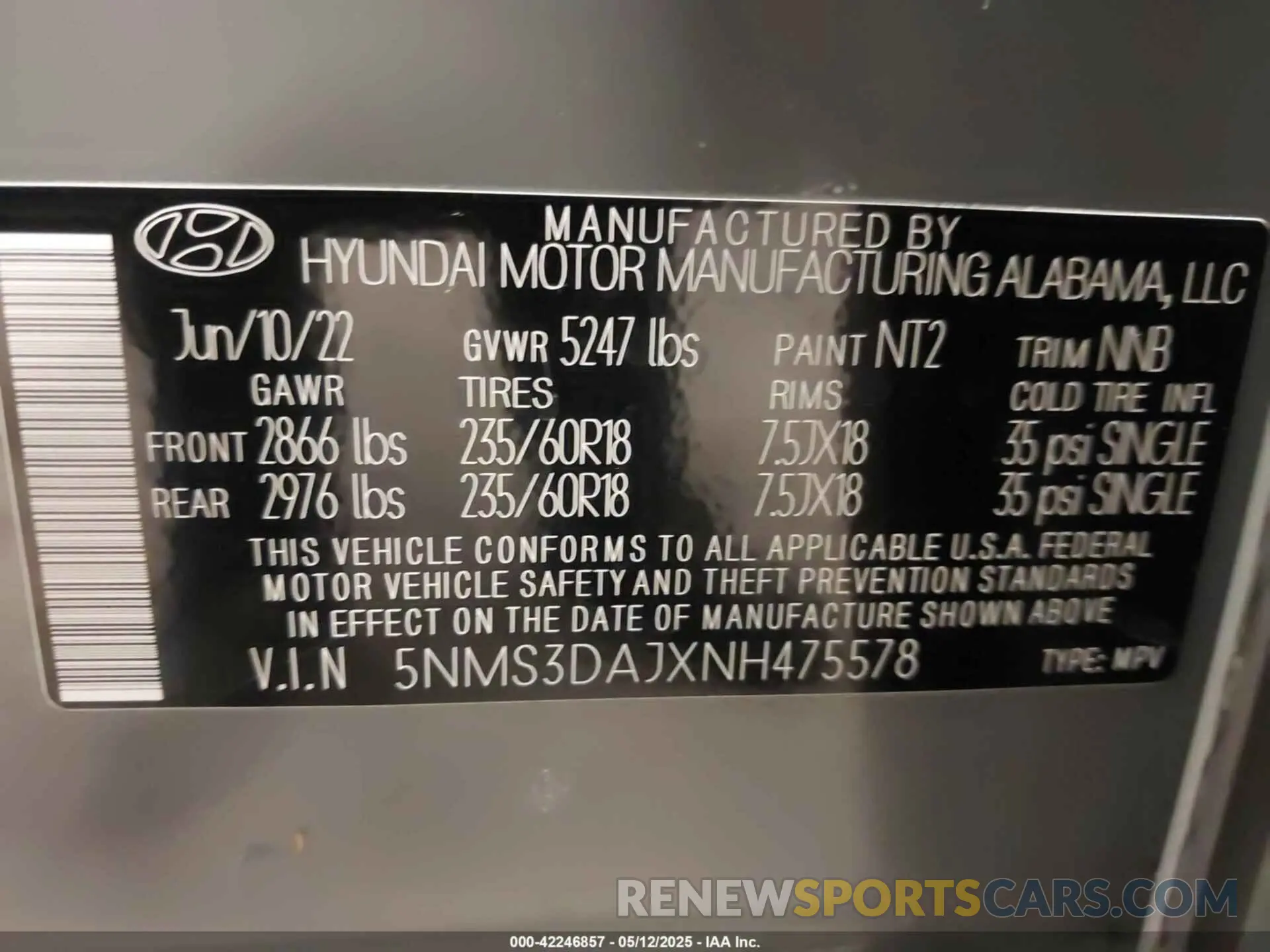 9 fotografías del automóvil dañado 5NMS3DAJXNH475578 HYUNDAI SANTA FE 2022