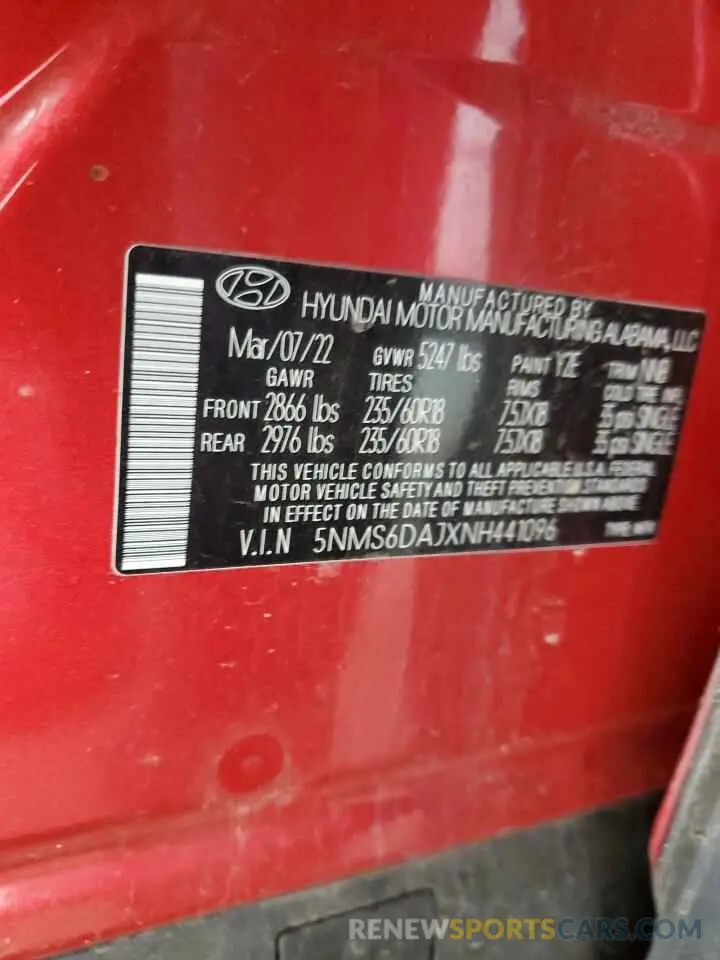 13 fotografías del automóvil dañado 5NMS6DAJXNH441096 HYUNDAI SANTA FE 2022