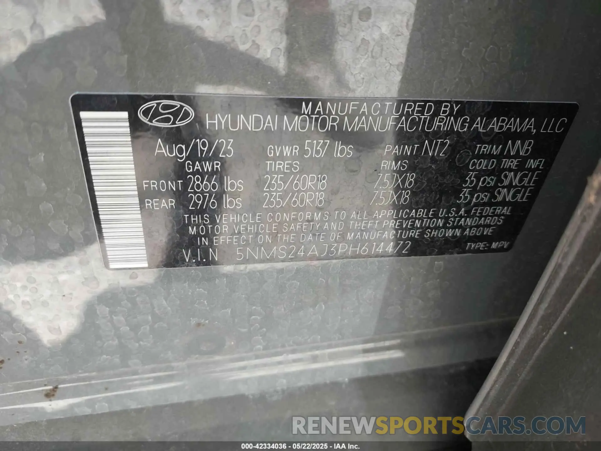 9 fotografías del automóvil dañado 5NMS24AJ3PH614472 HYUNDAI SANTA FE 2023