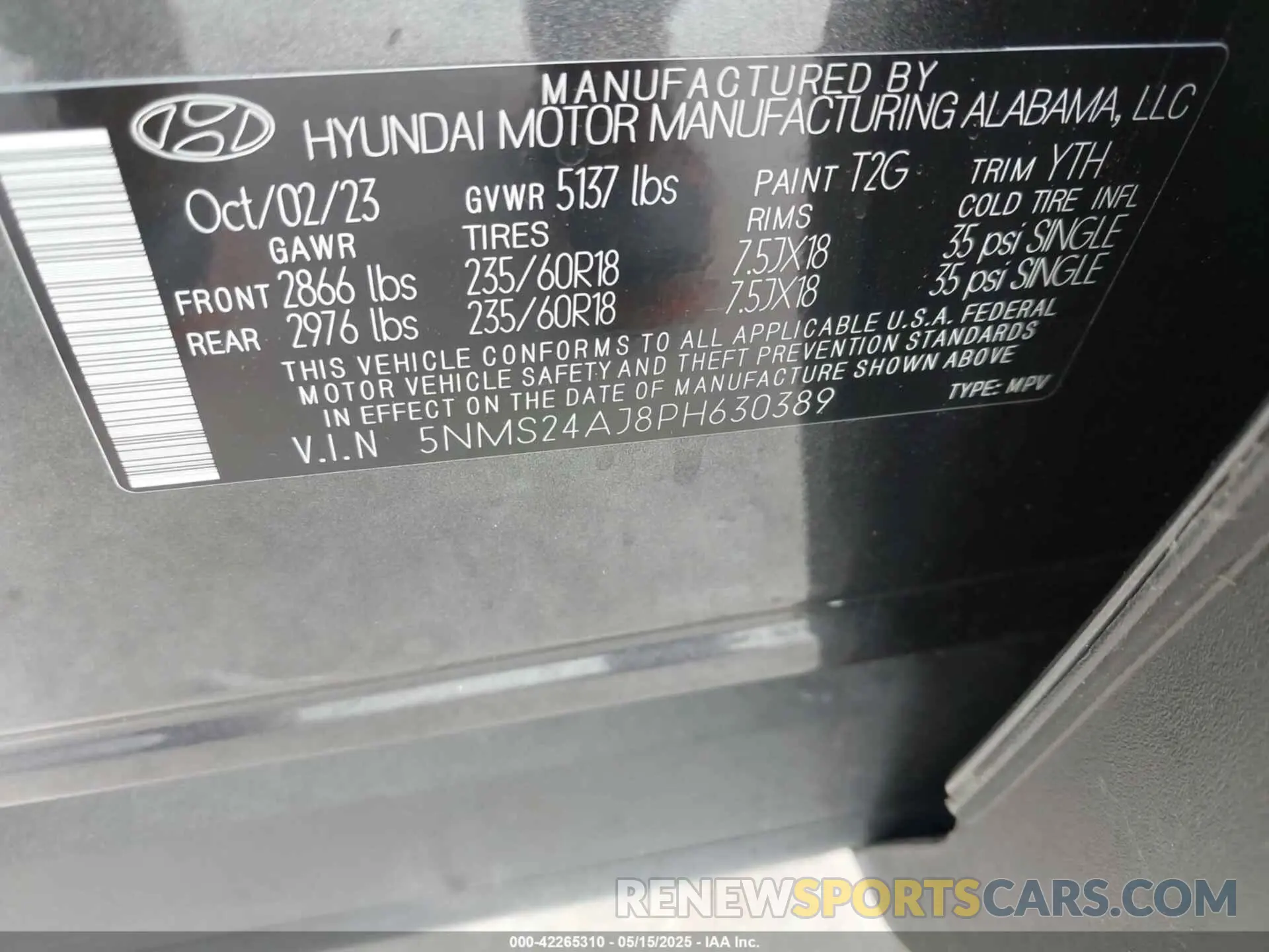 9 fotografías del automóvil dañado 5NMS24AJ8PH630389 HYUNDAI SANTA FE 2023
