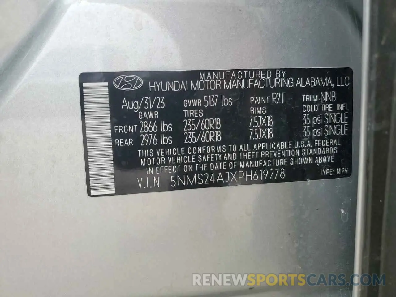 14 fotografías del automóvil dañado 5NMS24AJXPH619278 HYUNDAI SANTA FE 2023