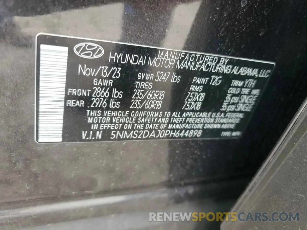 14 fotografías del automóvil dañado 5NMS2DAJ0PH644898 HYUNDAI SANTA FE 2023
