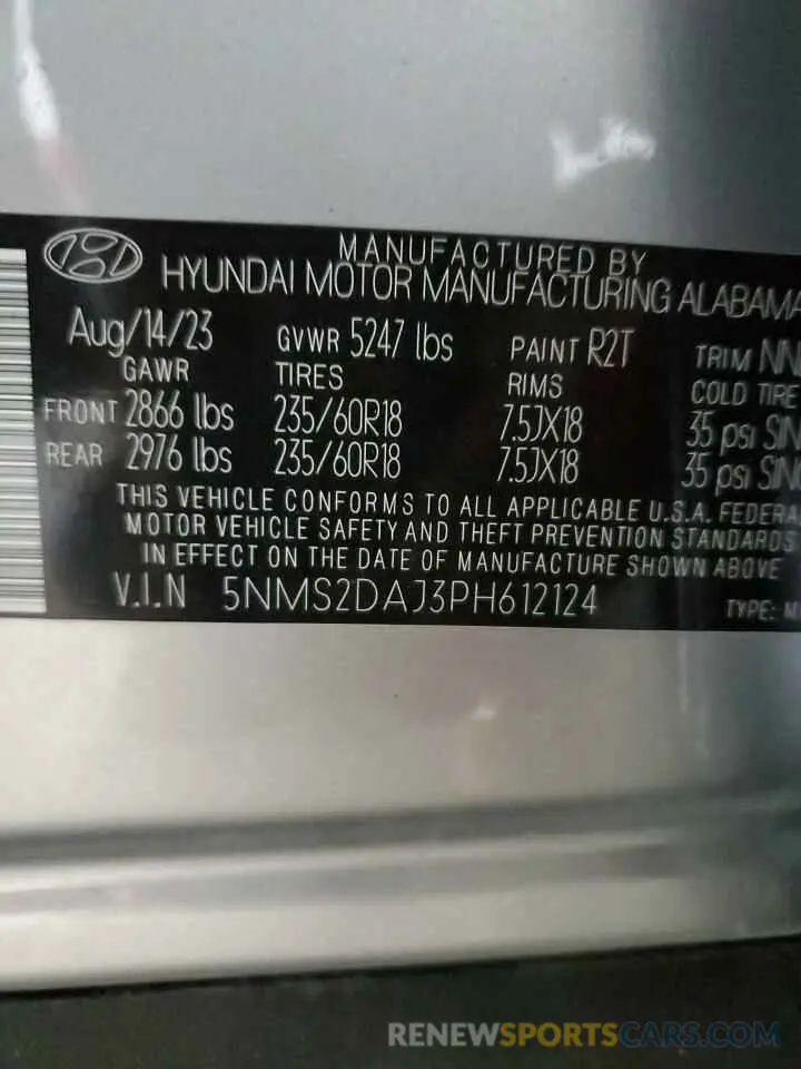 13 fotografías del automóvil dañado 5NMS2DAJ3PH612124 HYUNDAI SANTA FE 2023
