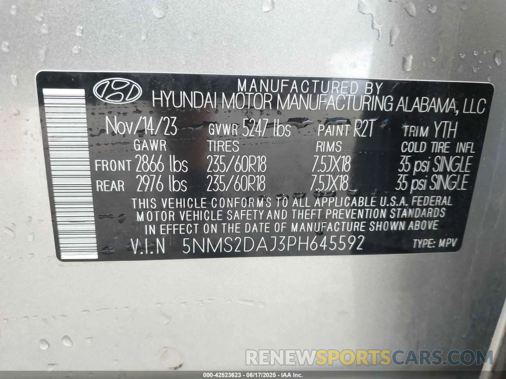 9 fotografías del automóvil dañado 5NMS2DAJ3PH645592 HYUNDAI SANTA FE 2023