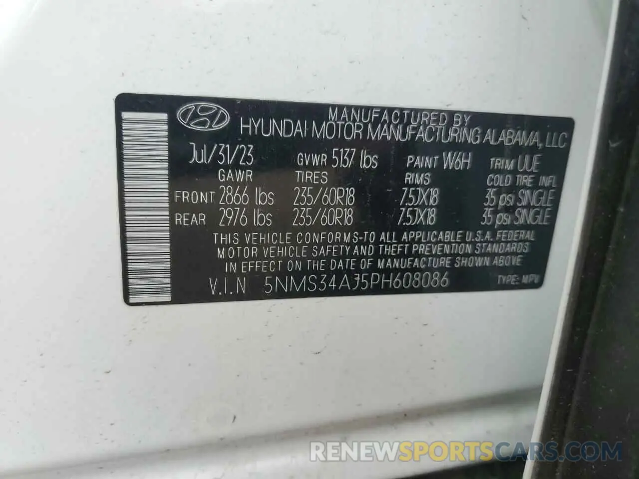 14 fotografías del automóvil dañado 5NMS34AJ5PH608086 HYUNDAI SANTA FE 2023