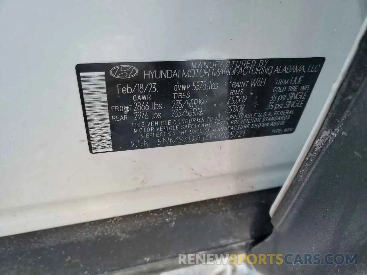 14 fotografías del automóvil dañado 5NMS3DA13PH005721 HYUNDAI SANTA FE 2023