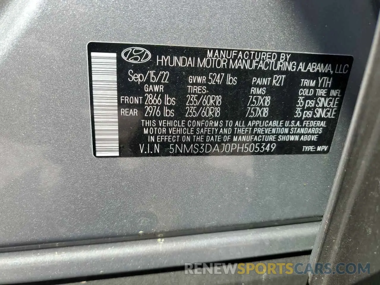 15 fotografías del automóvil dañado 5NMS3DAJ0PH505349 HYUNDAI SANTA FE 2023
