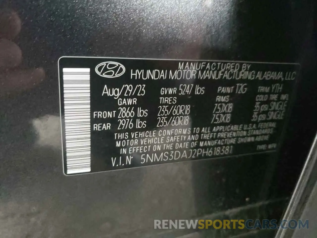14 fotografías del automóvil dañado 5NMS3DAJ2PH618381 HYUNDAI SANTA FE 2023