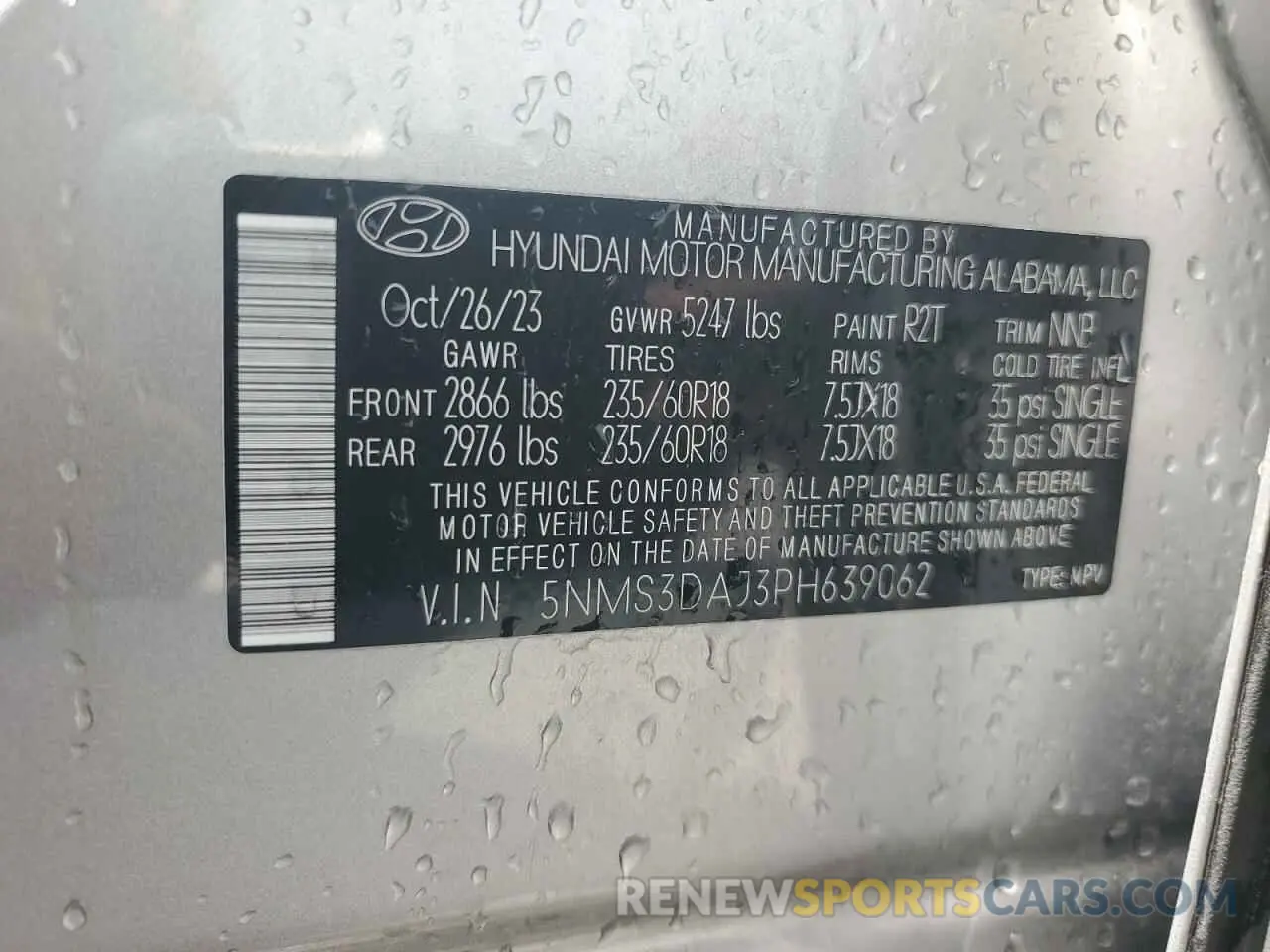 14 fotografías del automóvil dañado 5NMS3DAJ3PH639062 HYUNDAI SANTA FE 2023