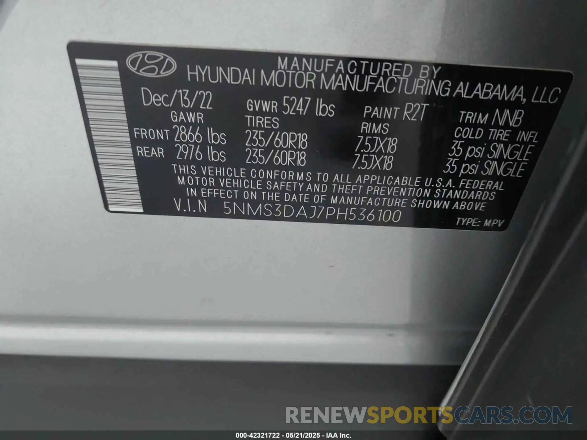 9 fotografías del automóvil dañado 5NMS3DAJ7PH536100 HYUNDAI SANTA FE 2023
