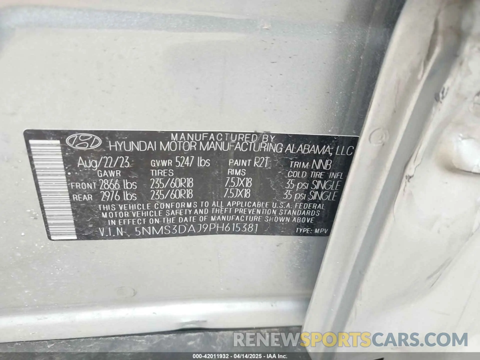 9 fotografías del automóvil dañado 5NMS3DAJ9PH615381 HYUNDAI SANTA FE 2023