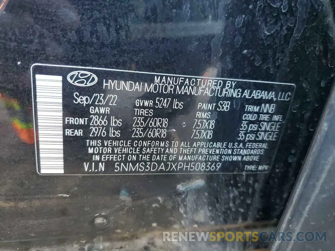 14 fotografías del automóvil dañado 5NMS3DAJXPH508369 HYUNDAI SANTA FE 2023