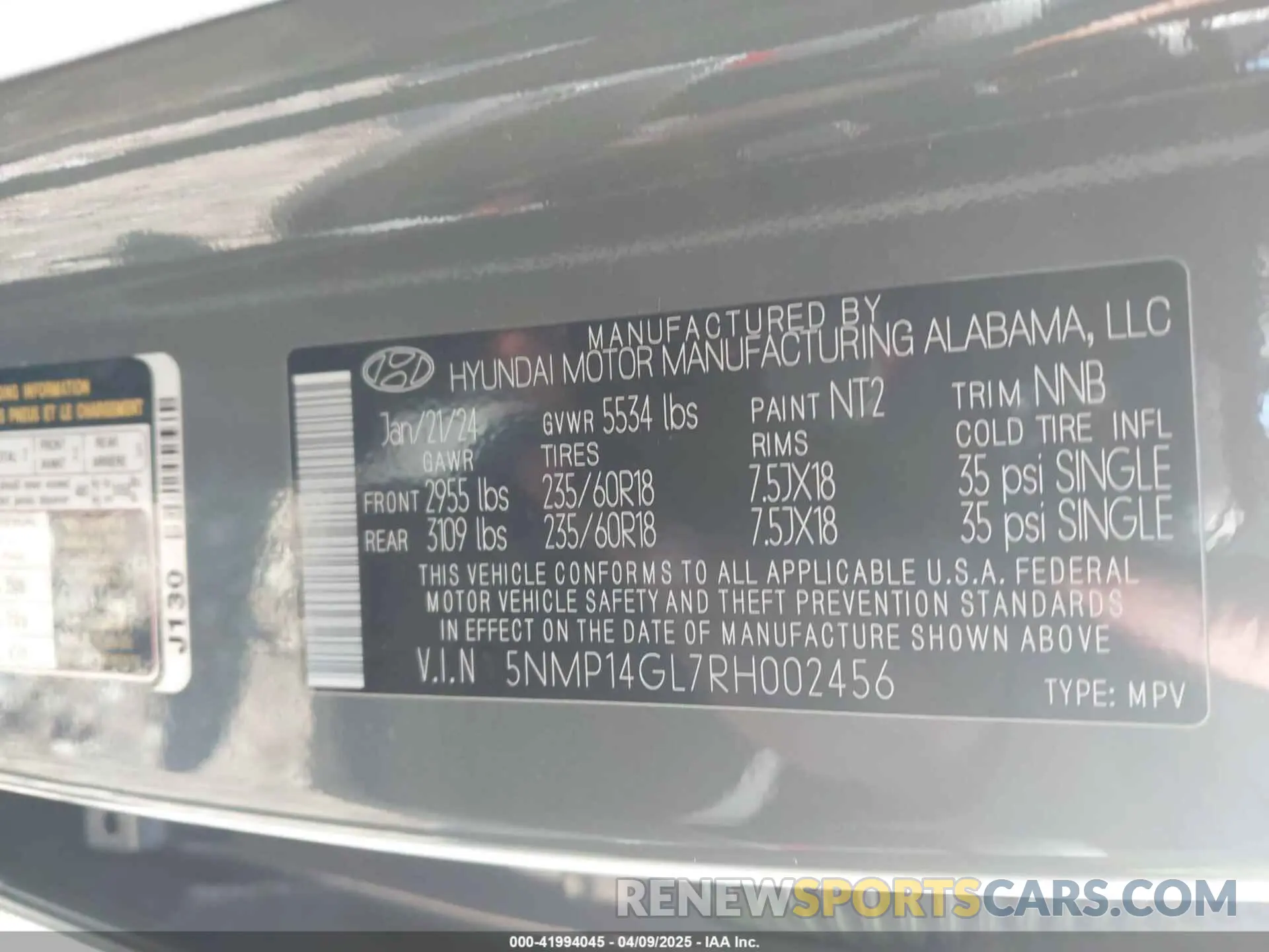9 fotografías del automóvil dañado 5NMP14GL7RH002456 HYUNDAI SANTA FE 2024