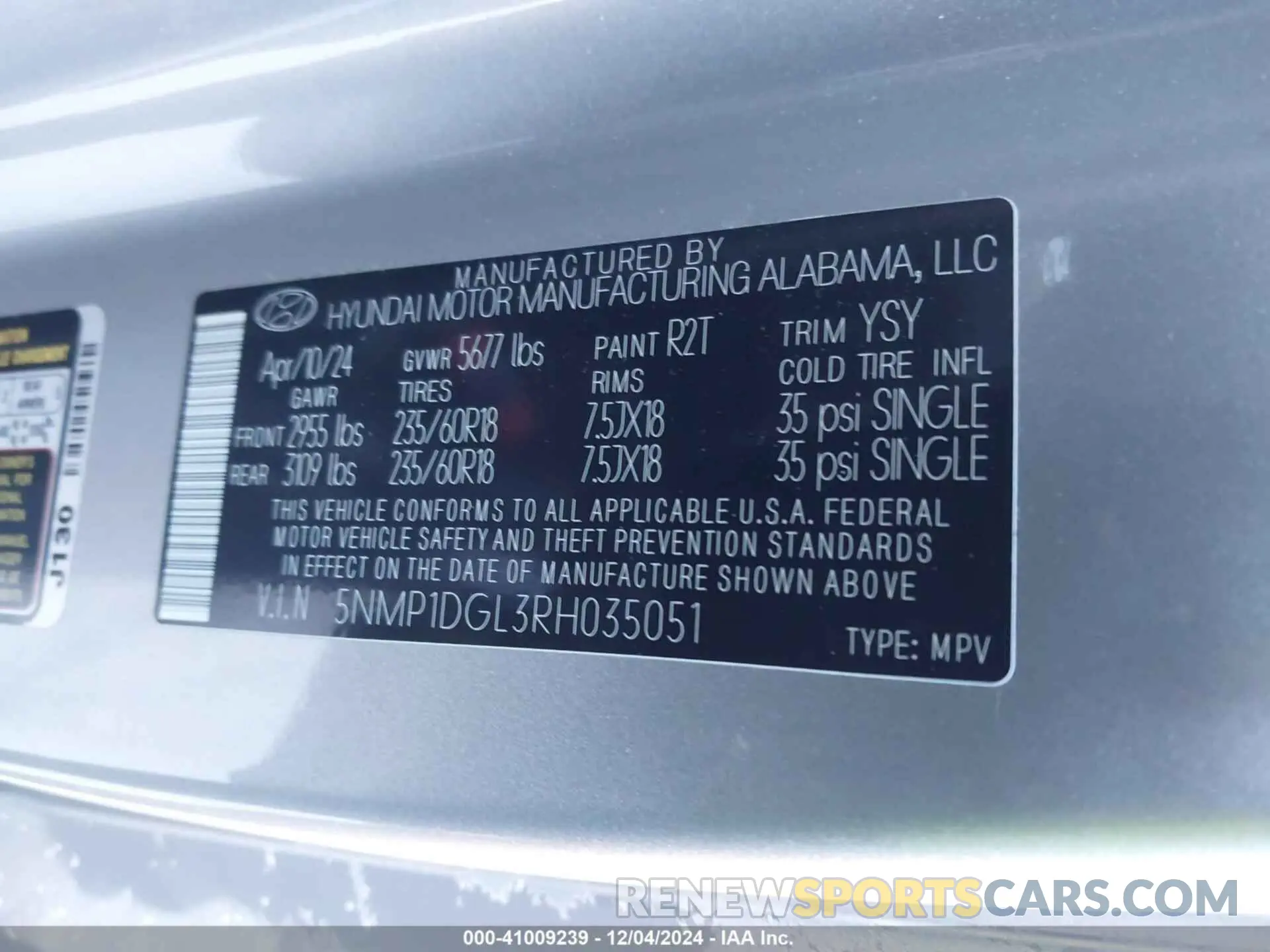 9 fotografías del automóvil dañado 5NMP1DGL3RH035051 HYUNDAI SANTA FE 2024
