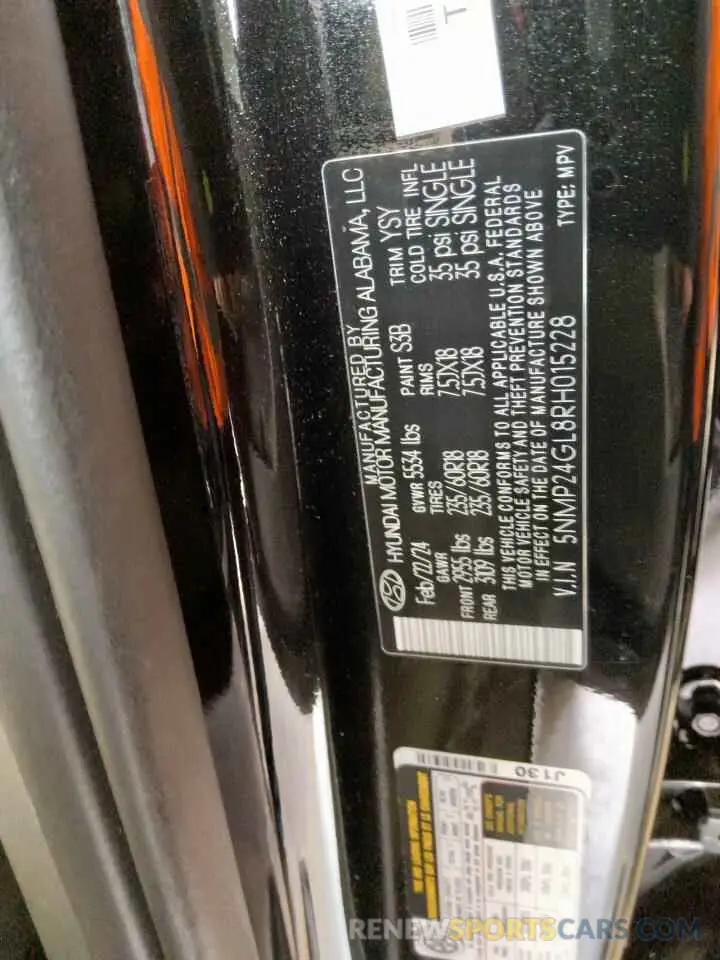 12 fotografías del automóvil dañado 5NMP24GL8RH015228 HYUNDAI SANTA FE 2024