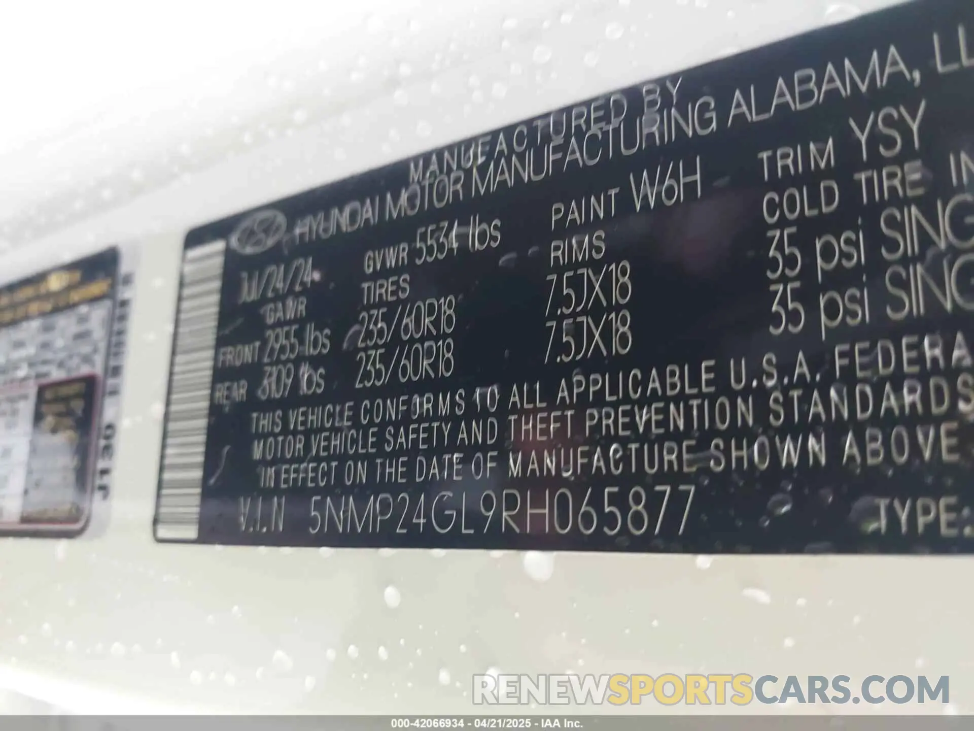 9 fotografías del automóvil dañado 5NMP24GL9RH065877 HYUNDAI SANTA FE 2024