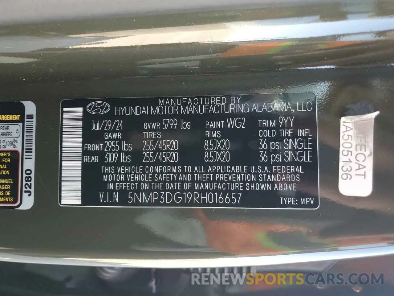 14 fotografías del automóvil dañado 5NMP3DG19RH016657 HYUNDAI SANTA FE 2024