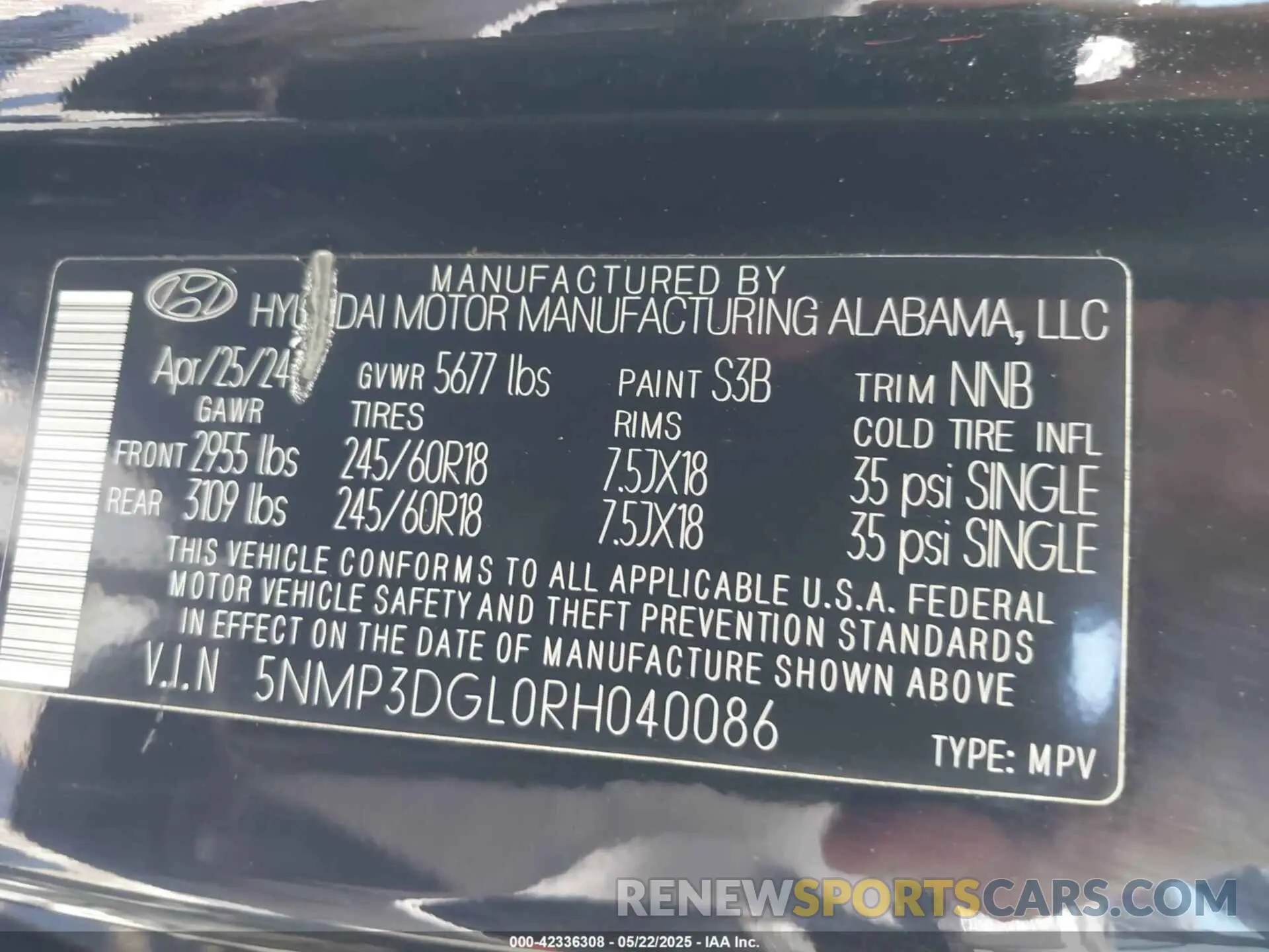 9 fotografías del automóvil dañado 5NMP3DGL0RH040086 HYUNDAI SANTA FE 2024