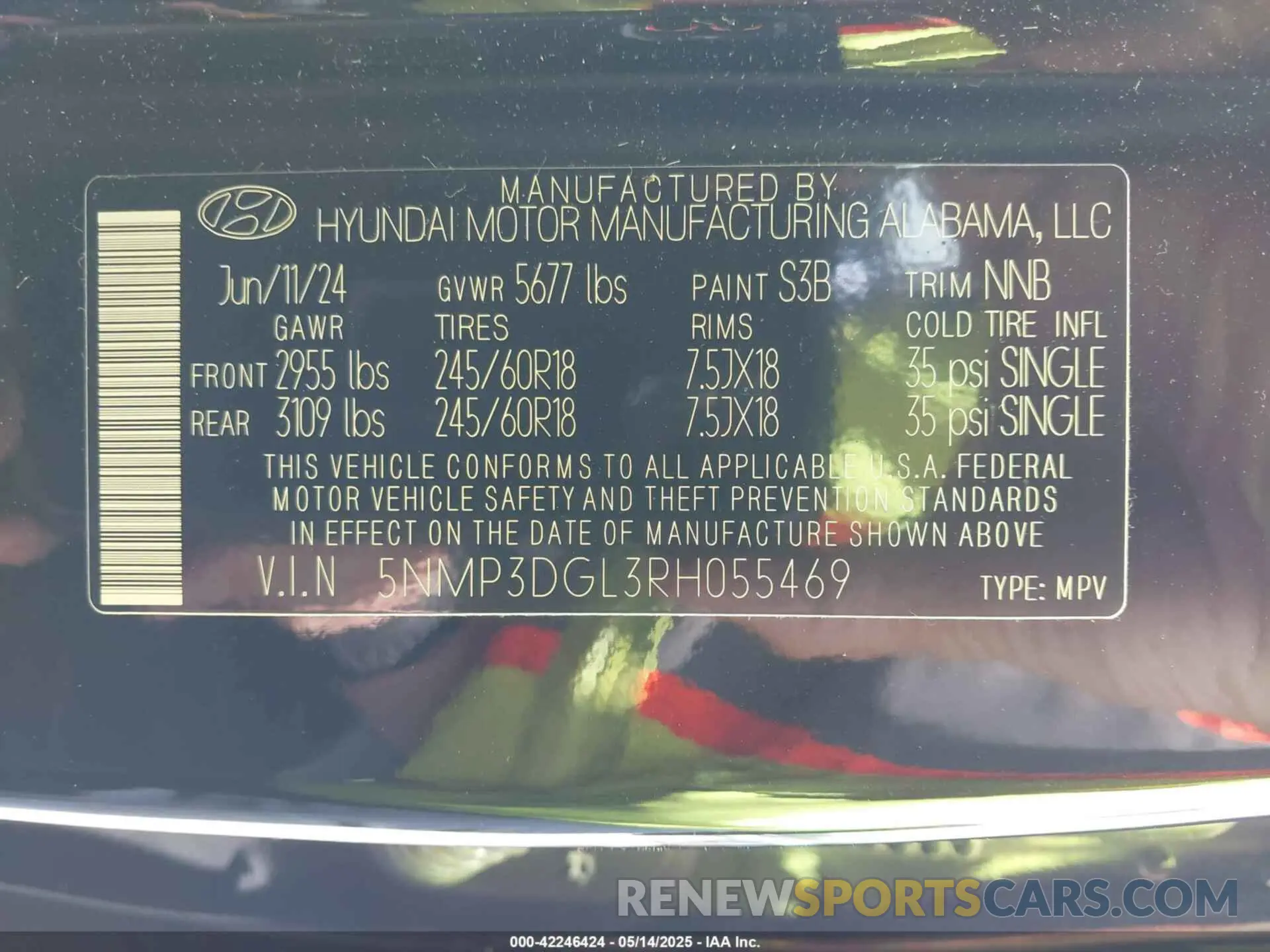 9 fotografías del automóvil dañado 5NMP3DGL3RH055469 HYUNDAI SANTA FE 2024
