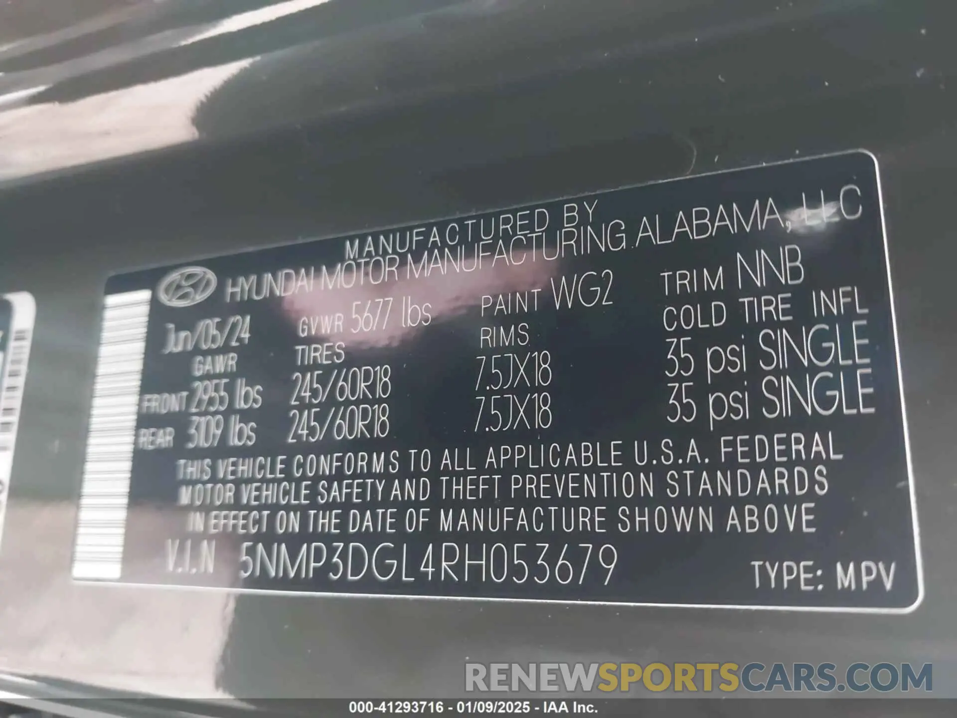 9 fotografías del automóvil dañado 5NMP3DGL4RH053679 HYUNDAI SANTA FE 2024
