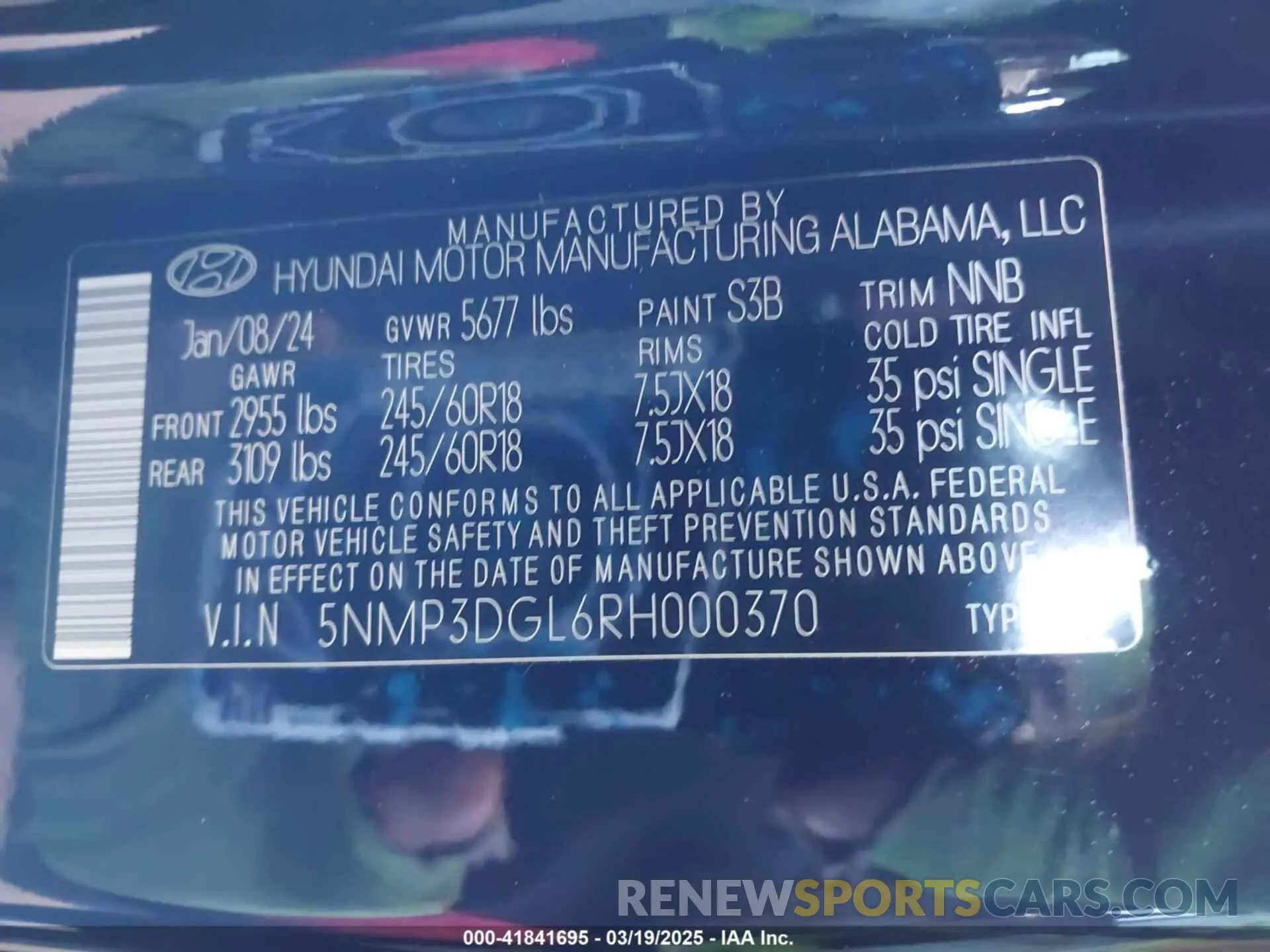 9 fotografías del automóvil dañado 5NMP3DGL6RH000370 HYUNDAI SANTA FE 2024