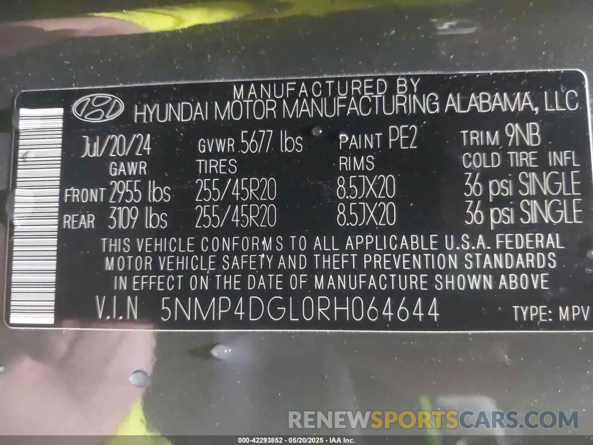 9 fotografías del automóvil dañado 5NMP4DGL0RH064644 HYUNDAI SANTA FE 2024