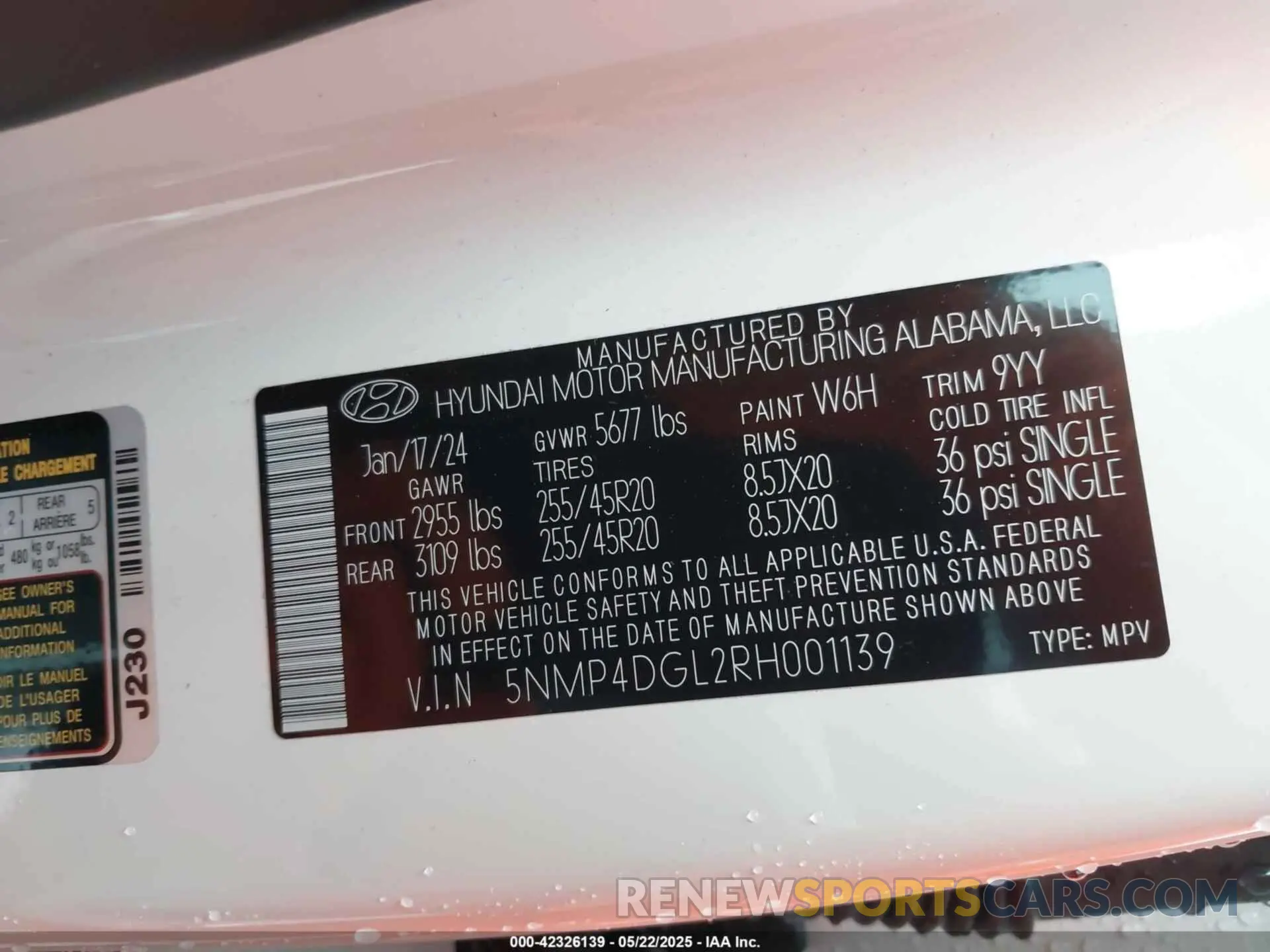 9 fotografías del automóvil dañado 5NMP4DGL2RH001139 HYUNDAI SANTA FE 2024