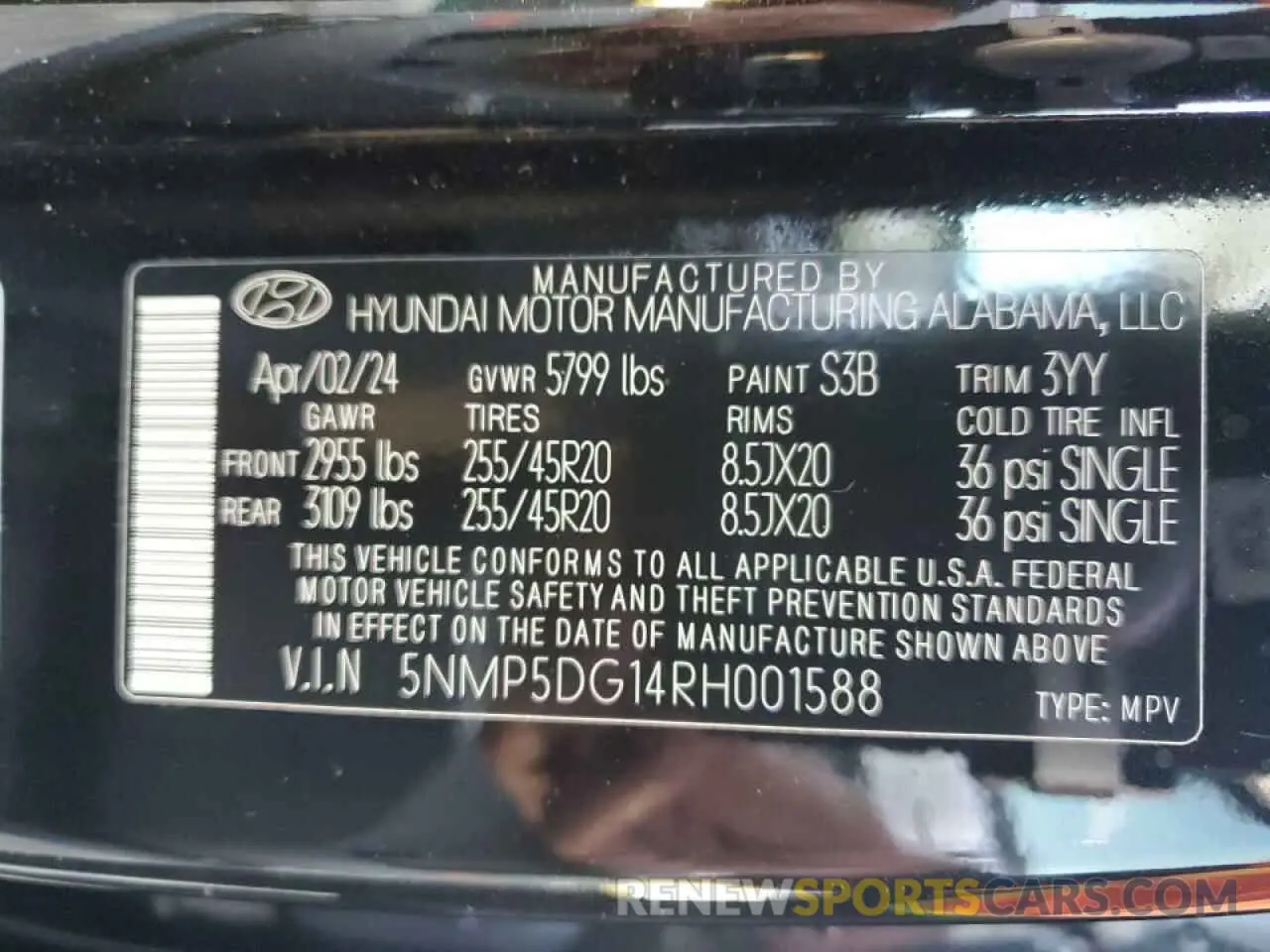 13 fotografías del automóvil dañado 5NMP5DG14RH001588 HYUNDAI SANTA FE 2024