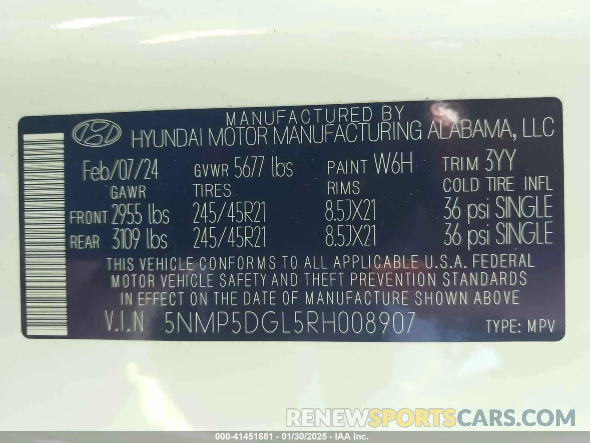 9 fotografías del automóvil dañado 5NMP5DGL5RH008907 HYUNDAI SANTA FE 2024