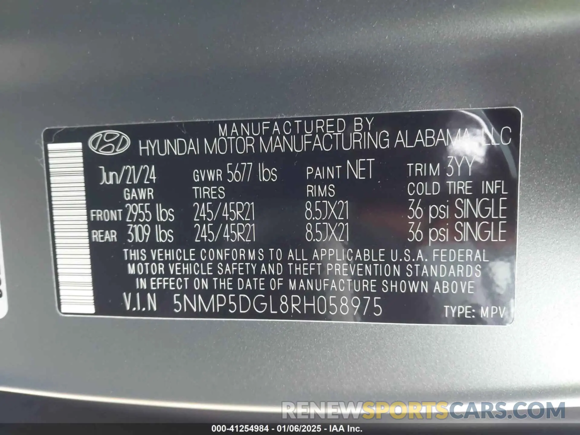 9 fotografías del automóvil dañado 5NMP5DGL8RH058975 HYUNDAI SANTA FE 2024