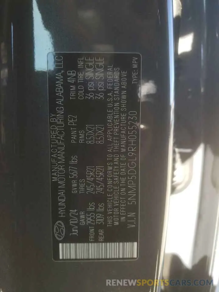 14 fotografías del automóvil dañado 5NMP5DGL9RH055230 HYUNDAI SANTA FE 2024