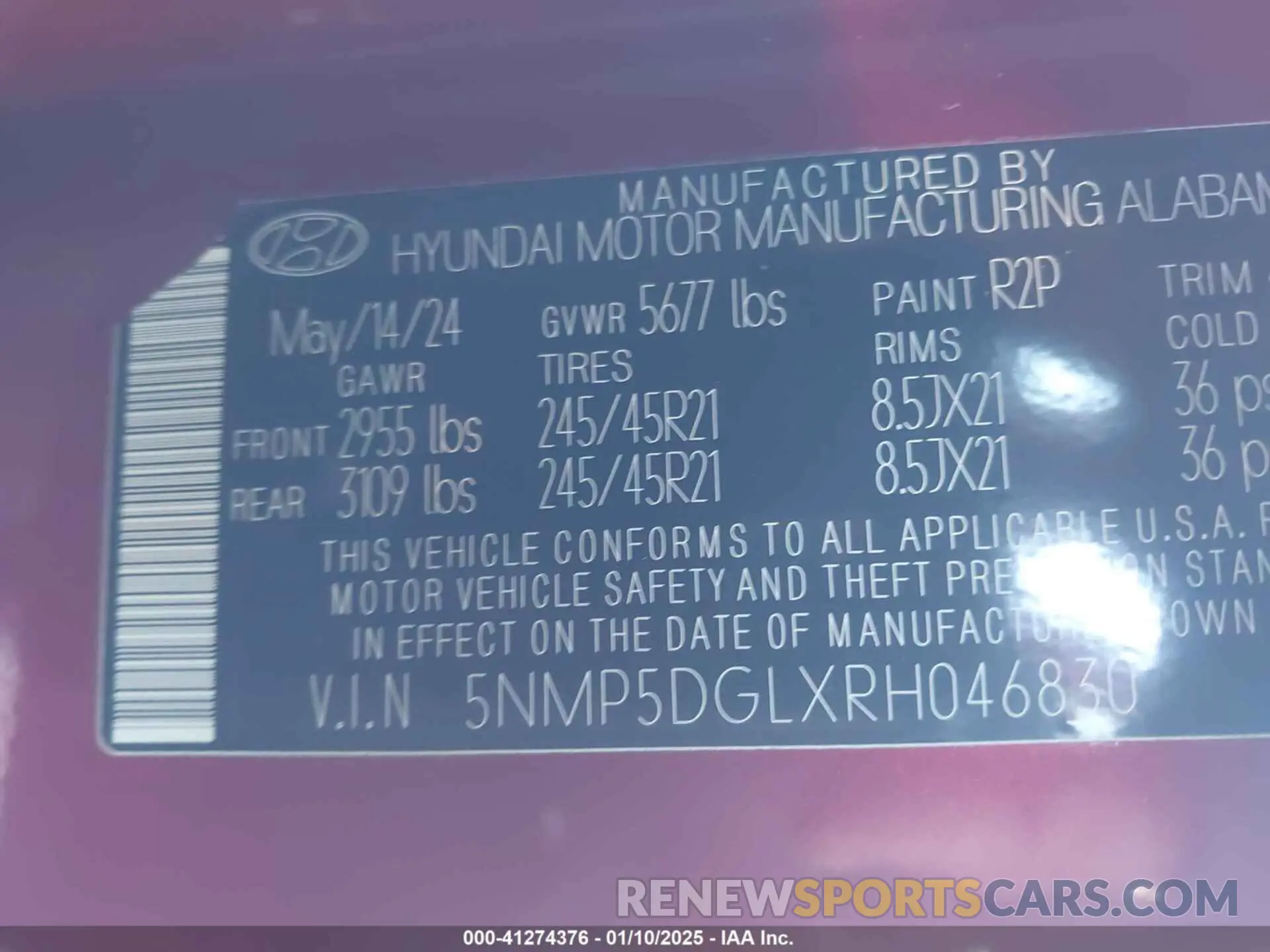 9 fotografías del automóvil dañado 5NMP5DGLXRH046830 HYUNDAI SANTA FE 2024
