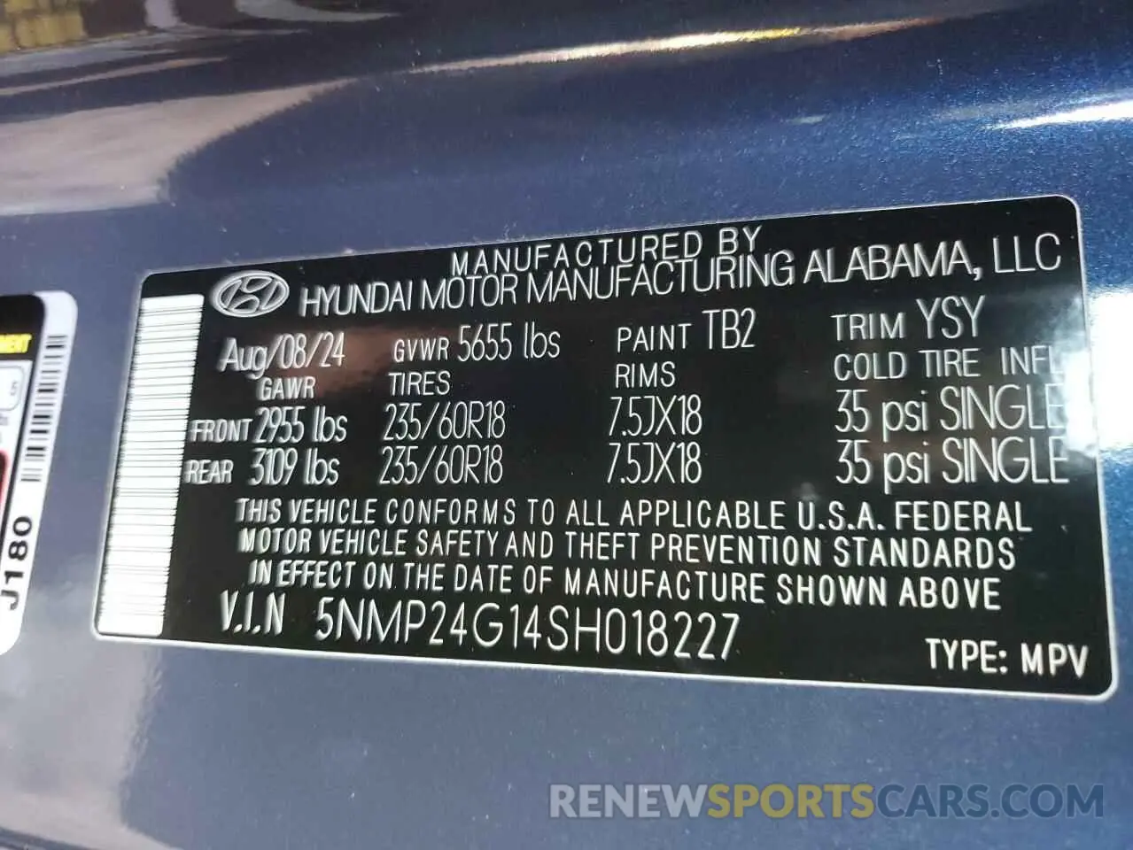 13 fotografías del automóvil dañado 5NMP24G14SH018227 HYUNDAI SANTA FE 2025