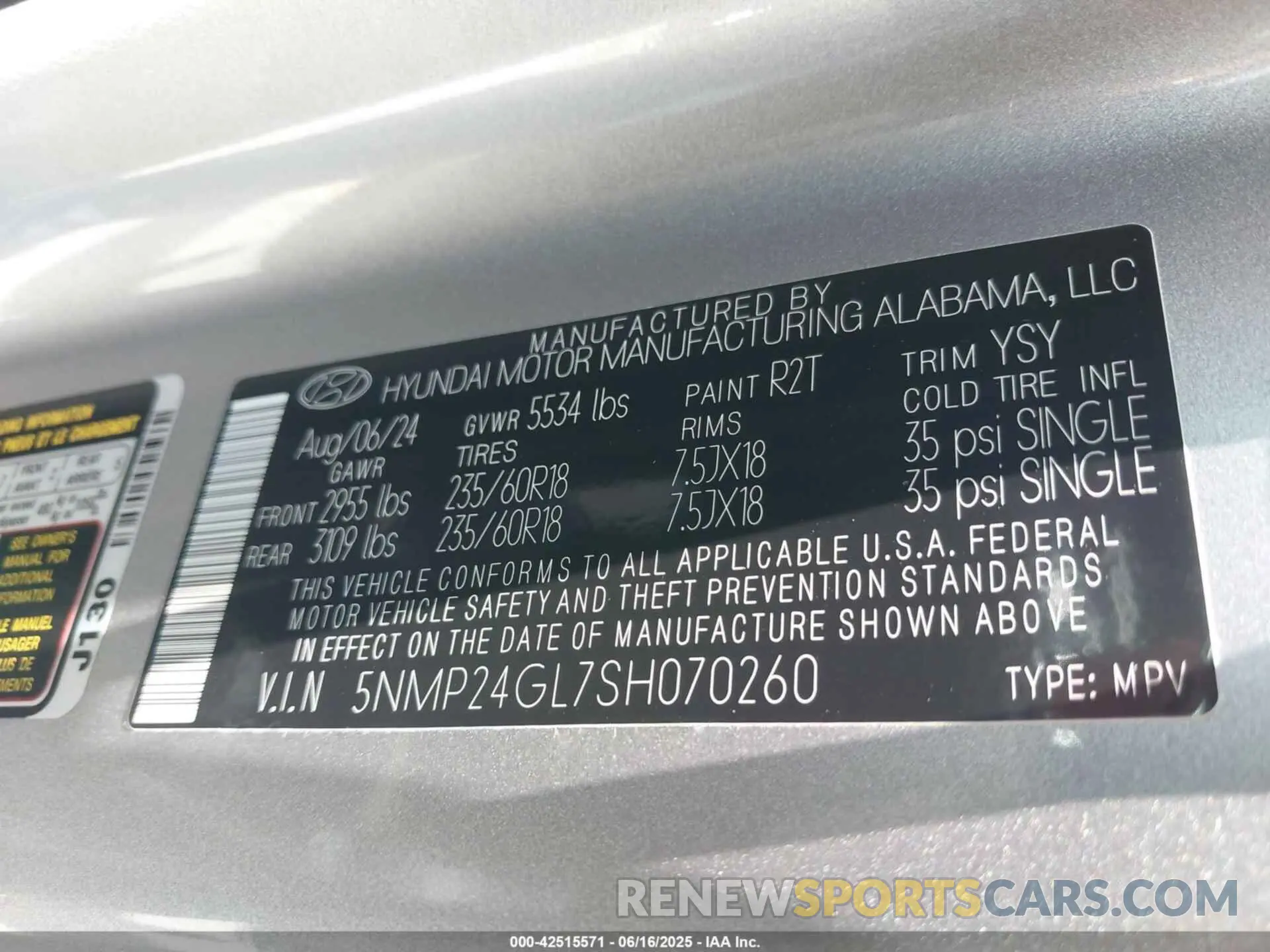 9 fotografías del automóvil dañado 5NMP24GL7SH070260 HYUNDAI SANTA FE 2025