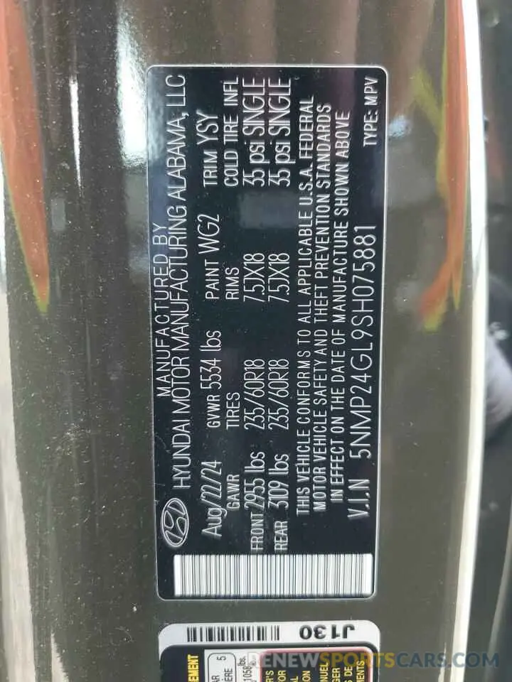 12 fotografías del automóvil dañado 5NMP24GL9SH075881 HYUNDAI SANTA FE 2025