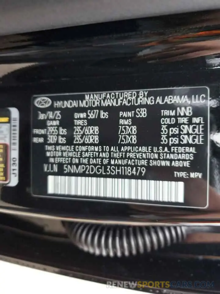 14 fotografías del automóvil dañado 5NMP2DGL3SH118479 HYUNDAI SANTA FE 2025