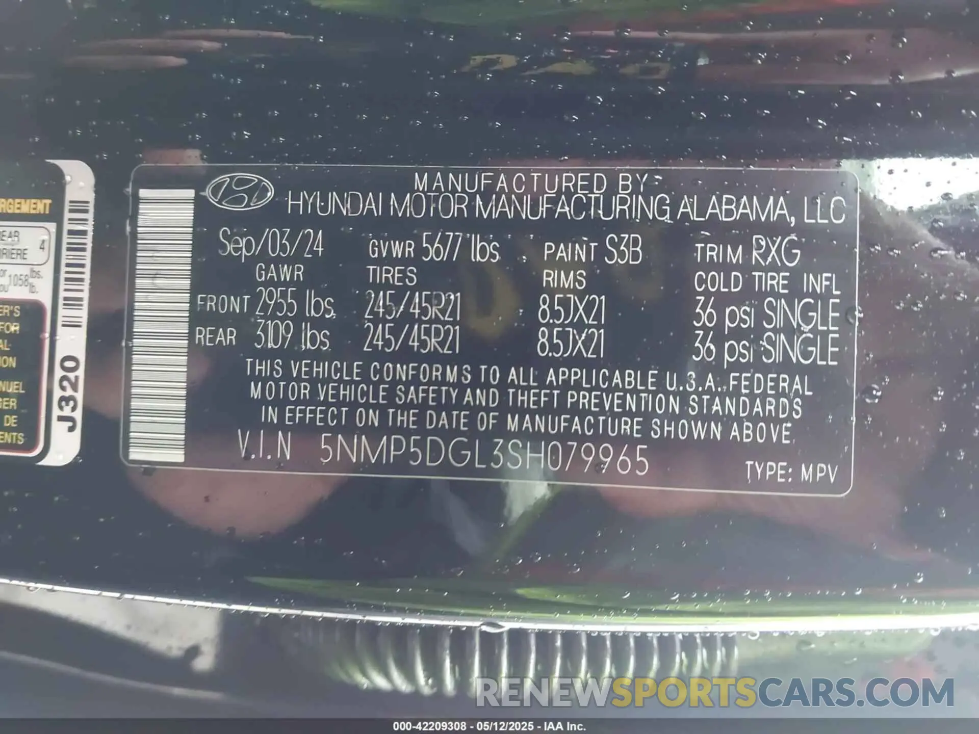 9 fotografías del automóvil dañado 5NMP5DGL3SH079965 HYUNDAI SANTA FE 2025