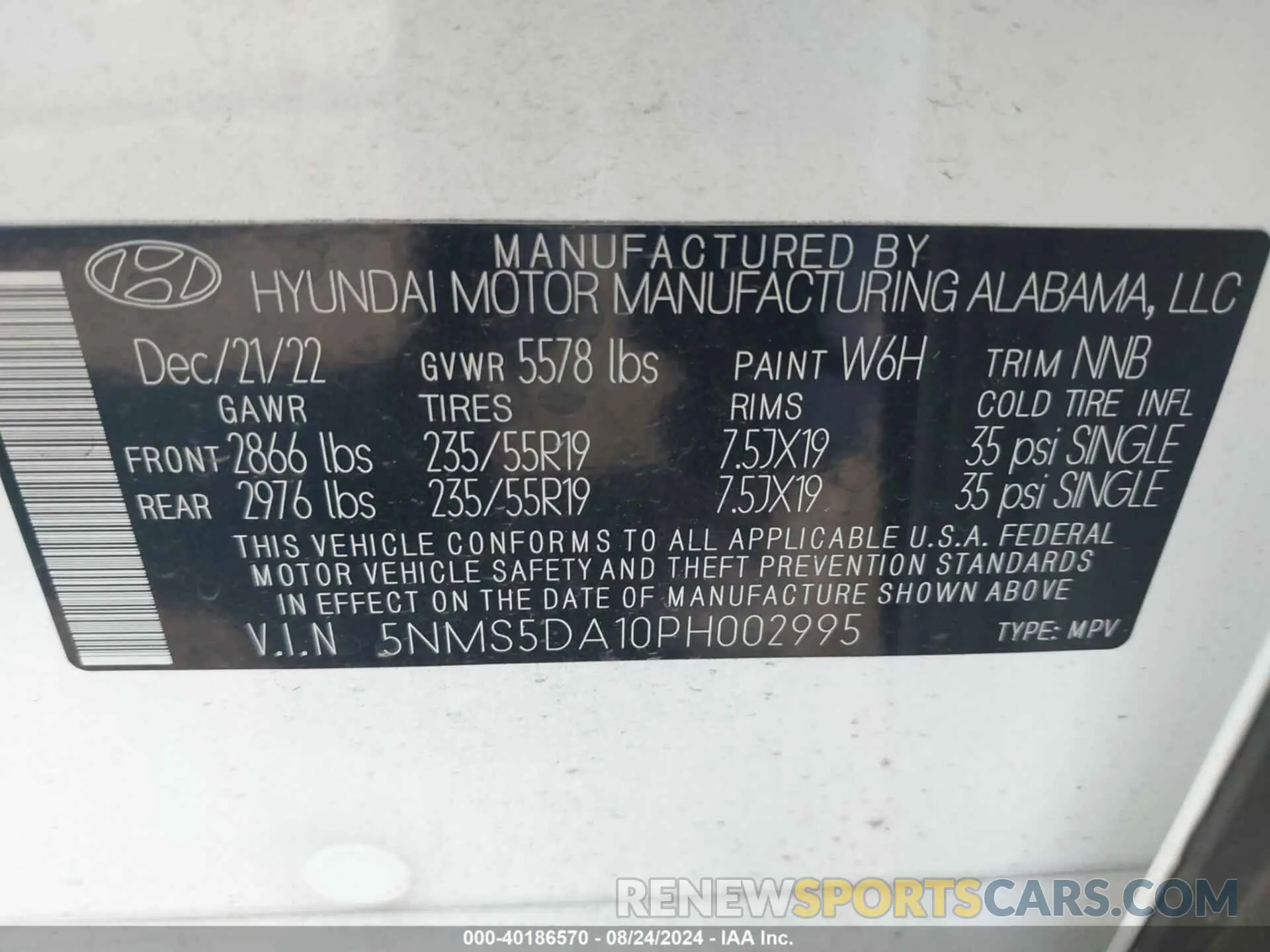 9 fotografías del automóvil dañado 5NMS5DA10PH002995 HYUNDAI SANTA FE HYBRID 2023