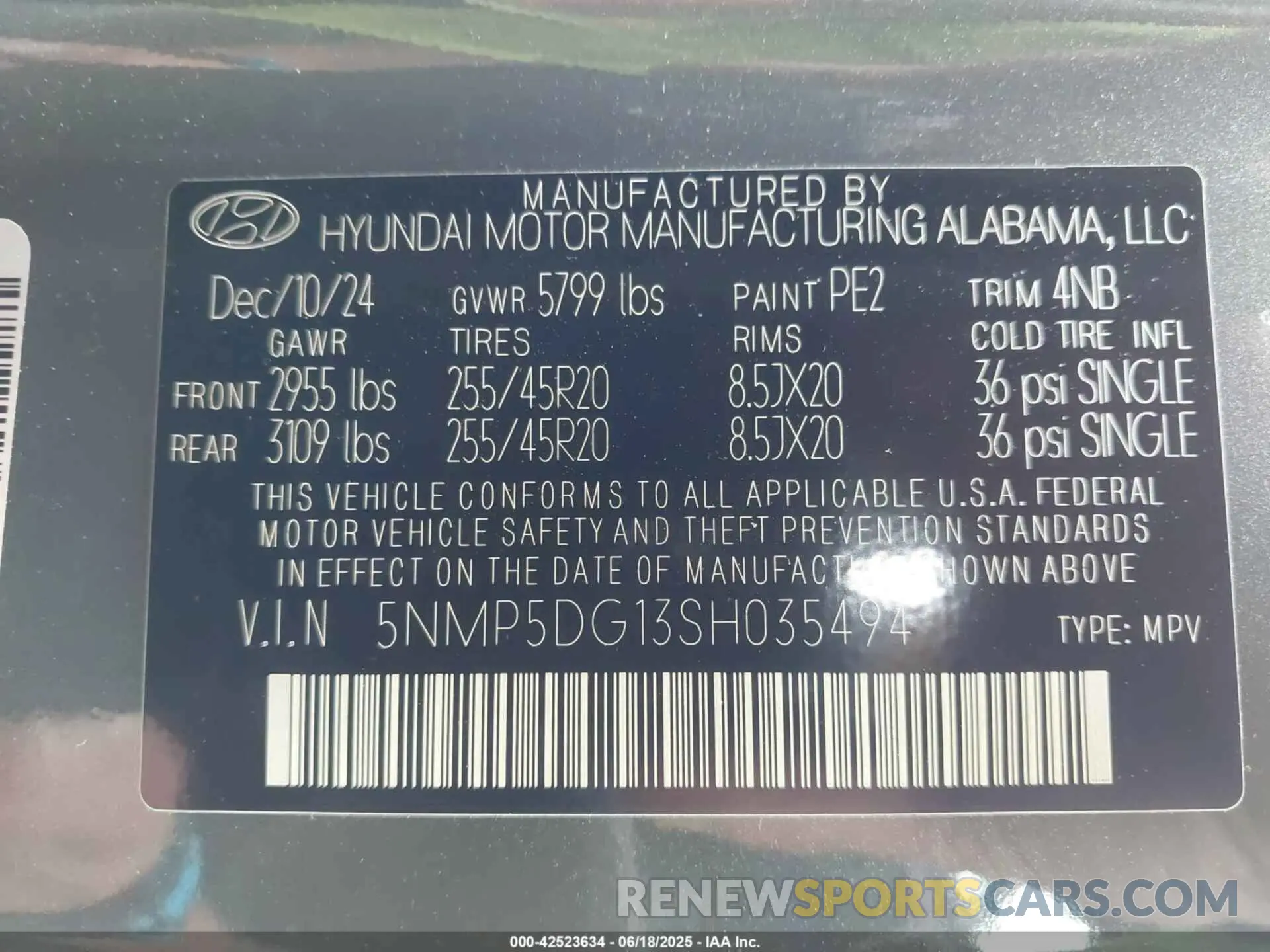 9 fotografías del automóvil dañado 5NMP5DG13SH035494 HYUNDAI SANTA FE HYBRID 2025