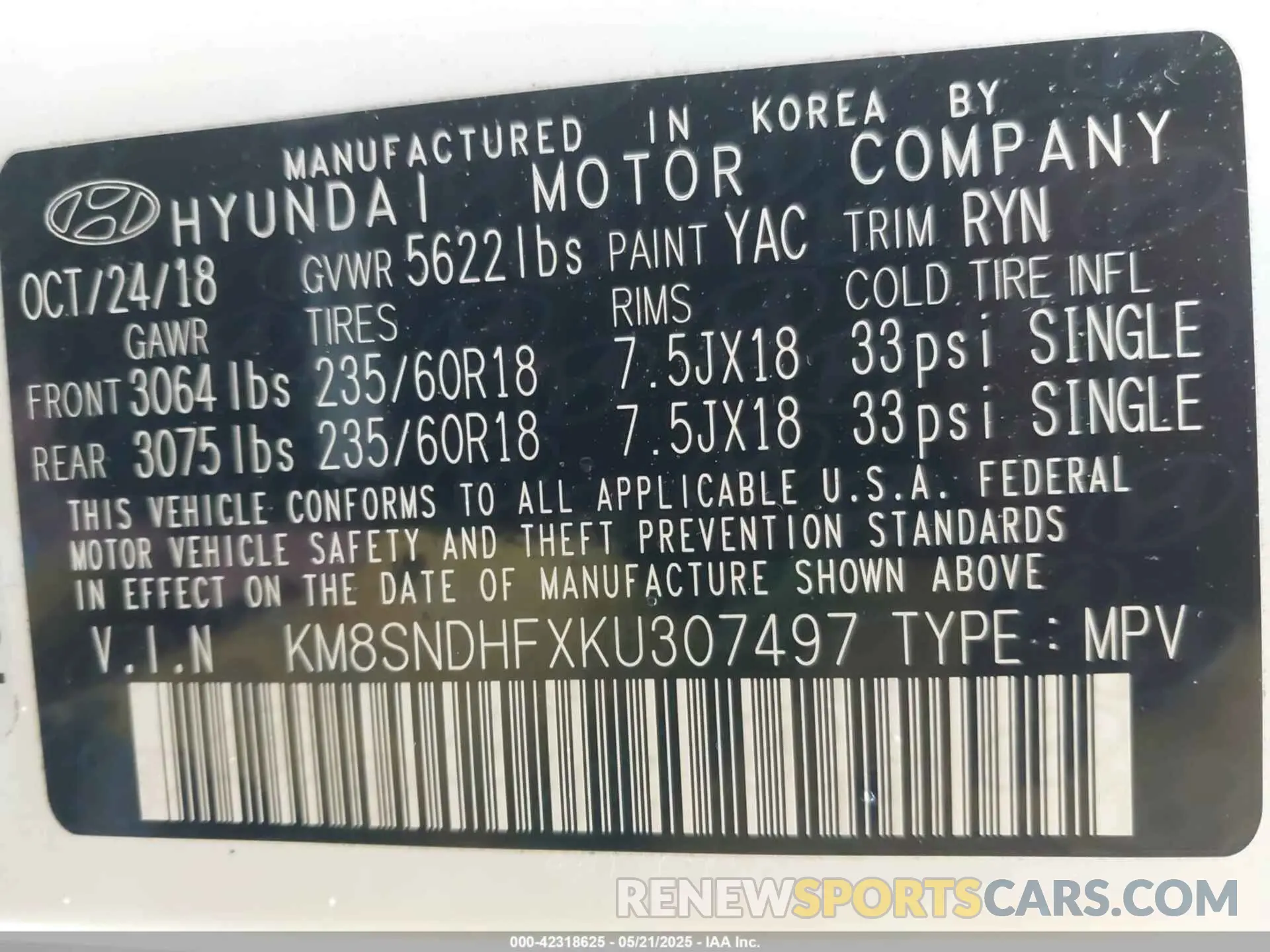 9 fotografías del automóvil dañado KM8SNDHFXKU307497 HYUNDAI SANTA FE XL 2019