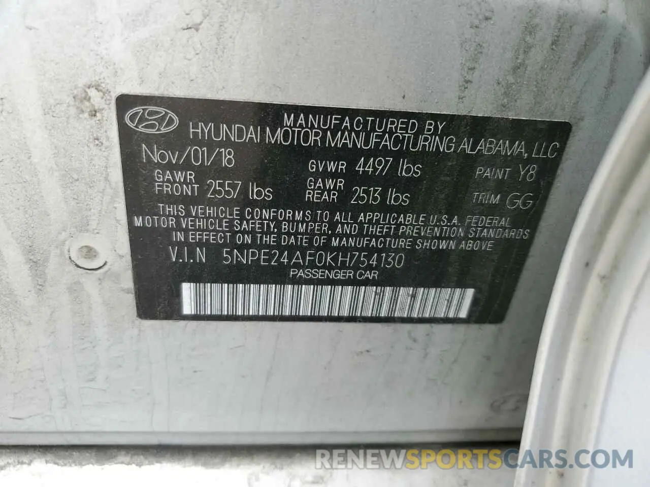 12 fotografías del automóvil dañado 5NPE24AF0KH754130 HYUNDAI SONATA 2019