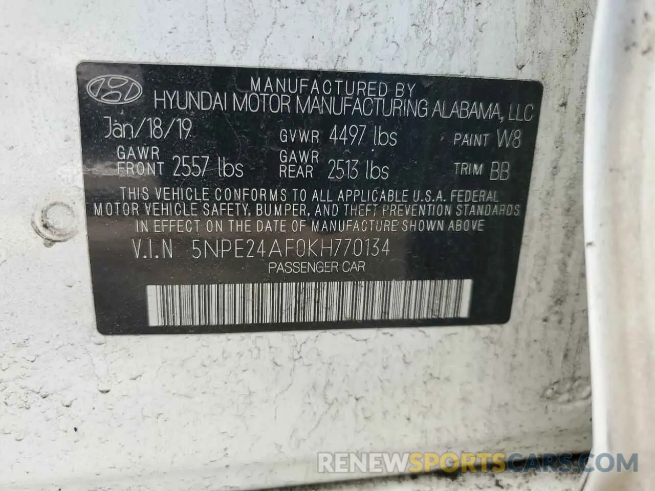 12 fotografías del automóvil dañado 5NPE24AF0KH770134 HYUNDAI SONATA 2019
